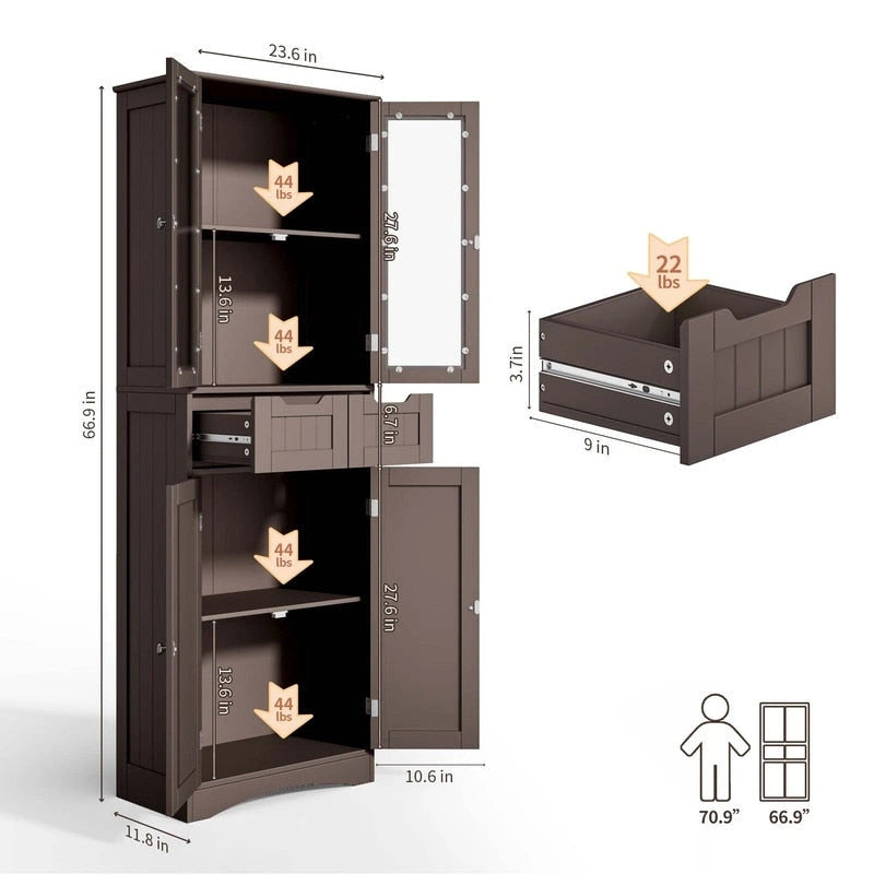Dispensa alta da cucina, mobile contenitore indipendente, mobile contenitore da bagno con ante