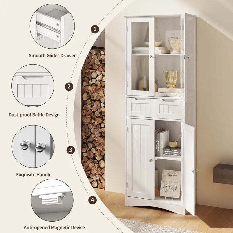 Dispensa alta da cucina, mobile contenitore indipendente, mobile contenitore da bagno con ante