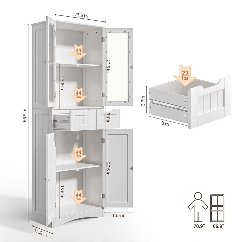 Dispensa alta da cucina, mobile contenitore indipendente, mobile contenitore da bagno con ante