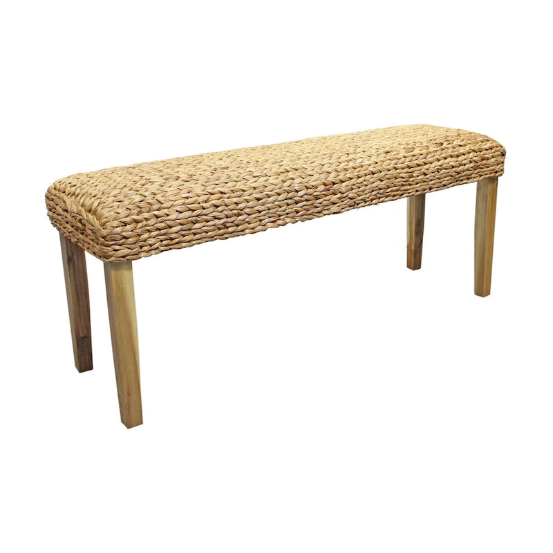 Solid Wood Natural Water Hyacinth Indoor Bench