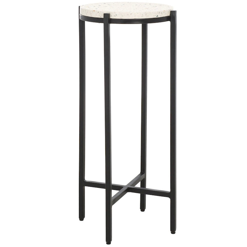 Tavolino rotondo con piano in marmo per bevande (completamente assemblato) - 11 In. W x 11 In. D x 26.5 In. H - 11Wx11Dx27H
