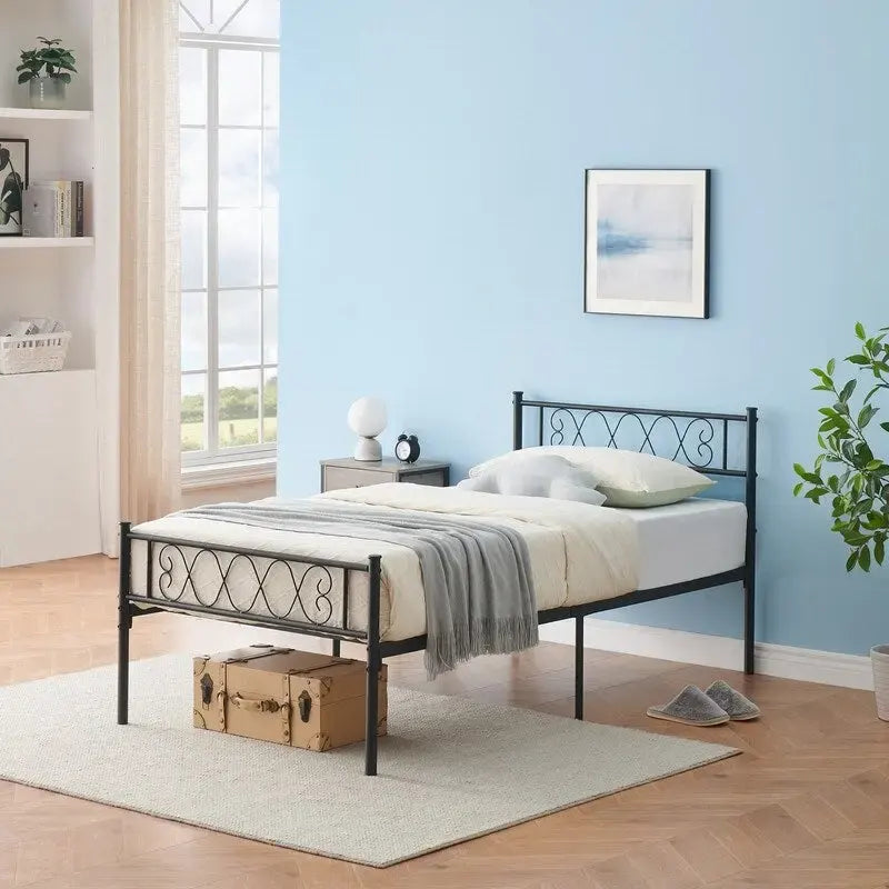 Black Metal Twin Bed Frame with Headboard
