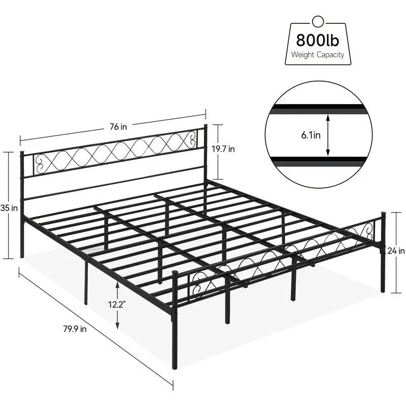 Black Metal Twin Bed Frame with Headboard