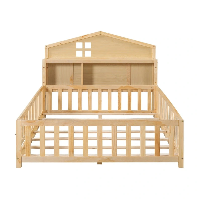 Full-size Floor Beds with Bookcases and Blackboards for Kids