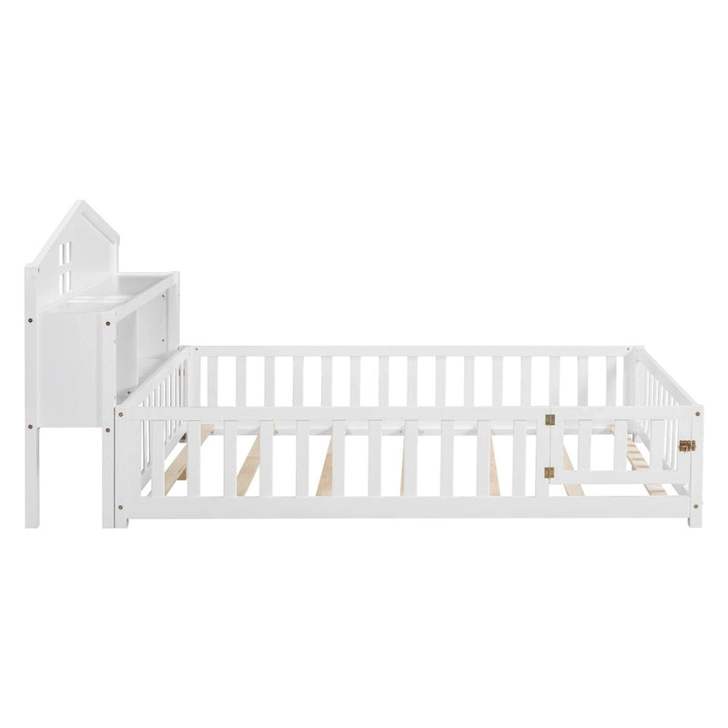 Full-size Floor Beds with Bookcases and Blackboards for Kids