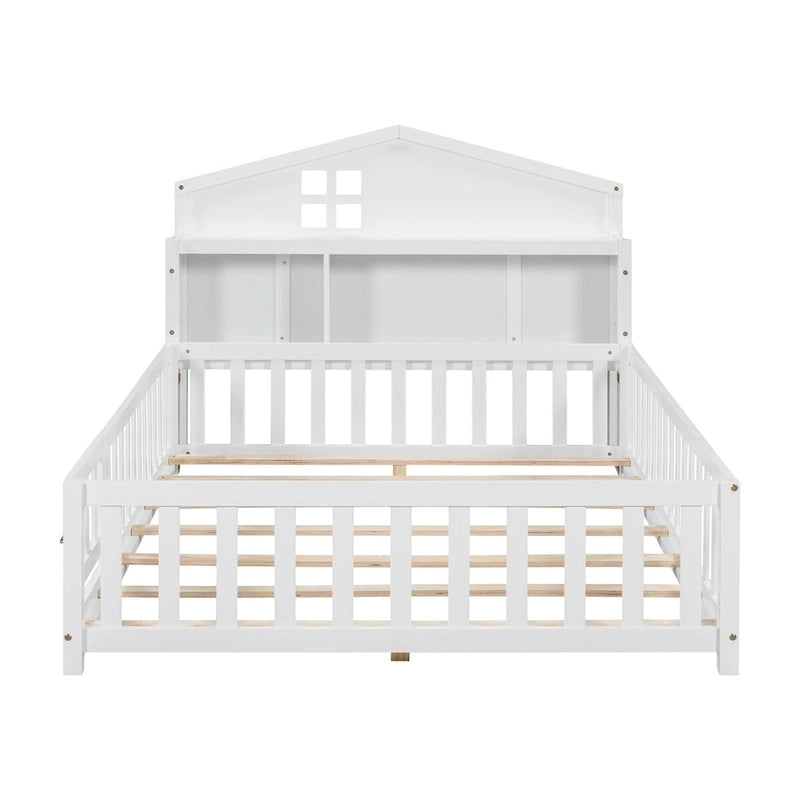 Full-size Floor Beds with Bookcases and Blackboards for Kids