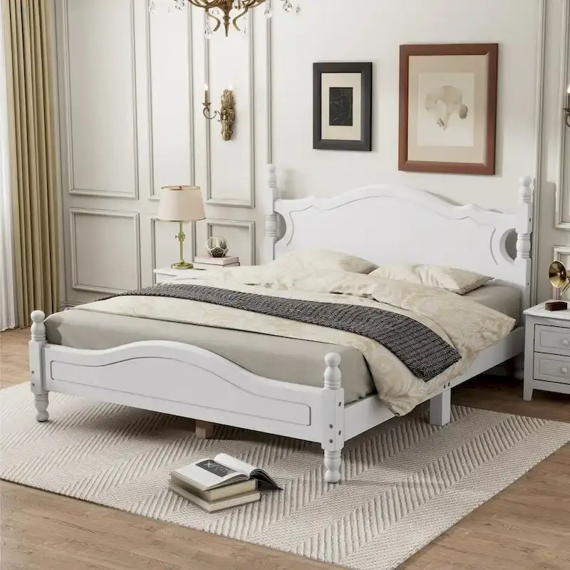 Queen Size Wood Platform Bed Frame,Retro Style Platform Bed with Wooden Slat Support