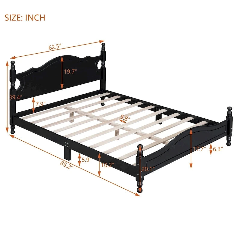Queen Size Wood Platform Bed Frame,Retro Style Platform Bed with Wooden Slat Support