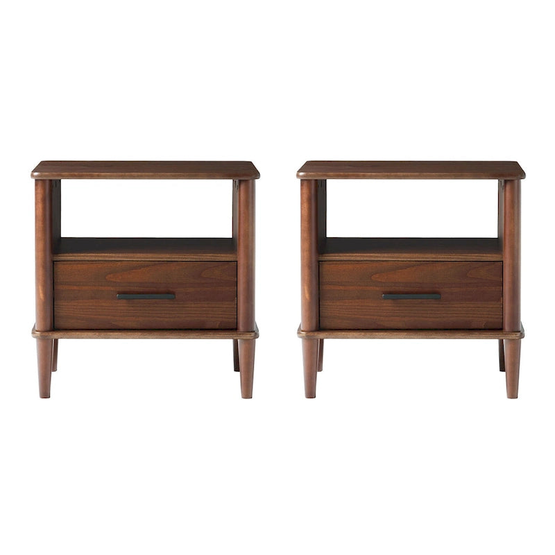 Mid-Century-Modern-Nachttische aus Massivholz mit Spindeldesign (2er-Set)