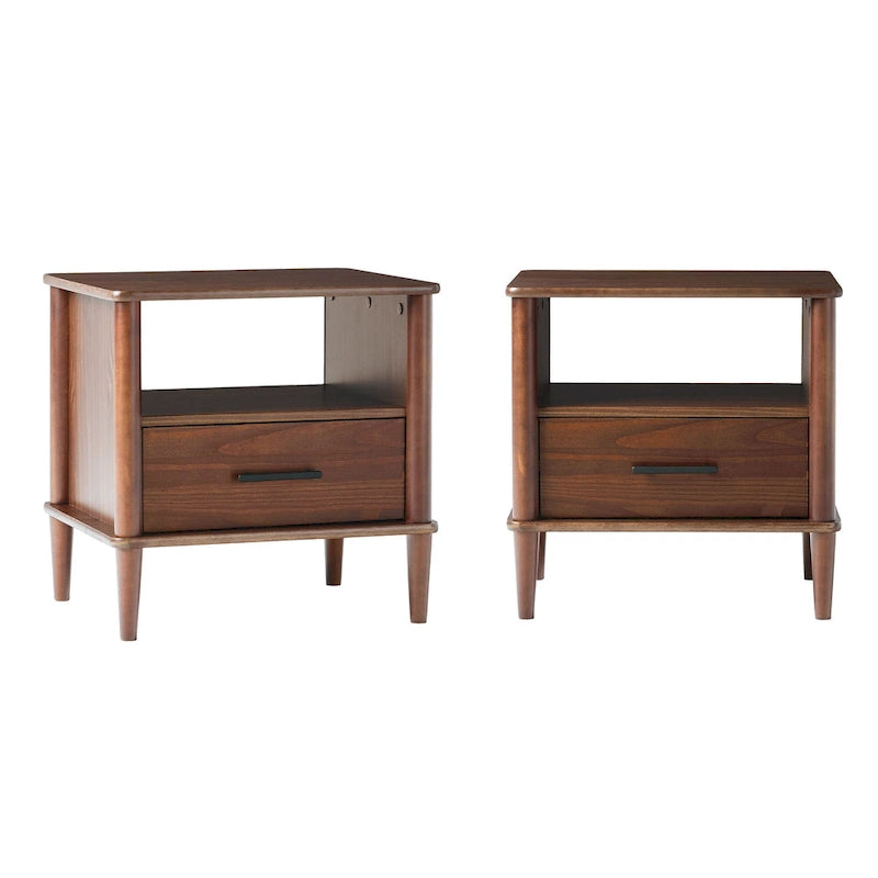 Mid-Century-Modern-Nachttische aus Massivholz mit Spindeldesign (2er-Set)