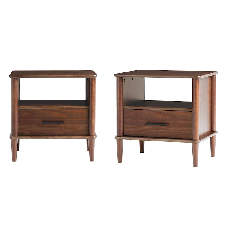 Mid-Century-Modern-Nachttische aus Massivholz mit Spindeldesign (2er-Set)