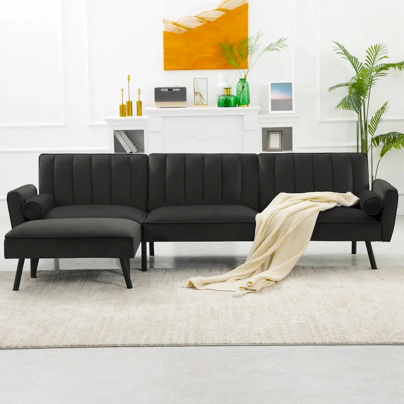 Canapé-lit futon convertible avec ottoman méridienne pour bureau, canapé-lit futon en velours