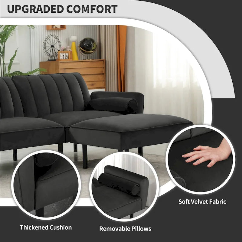 Canapé-lit futon convertible avec ottoman méridienne pour bureau, canapé-lit futon en velours
