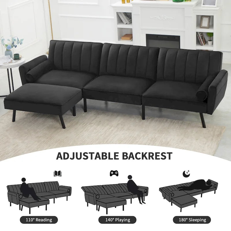 Canapé-lit futon convertible avec ottoman méridienne pour bureau, canapé-lit futon en velours