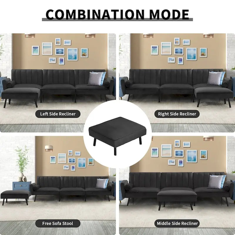 Canapé-lit futon convertible avec ottoman méridienne pour bureau, canapé-lit futon en velours