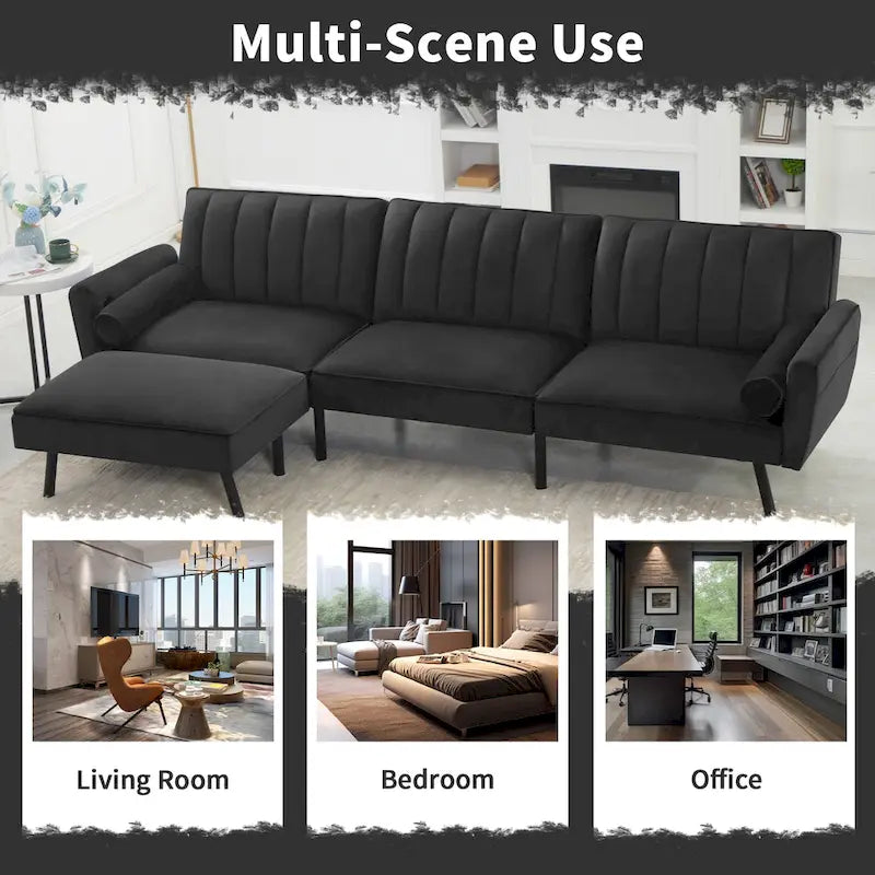 Canapé-lit futon convertible avec ottoman méridienne pour bureau, canapé-lit futon en velours
