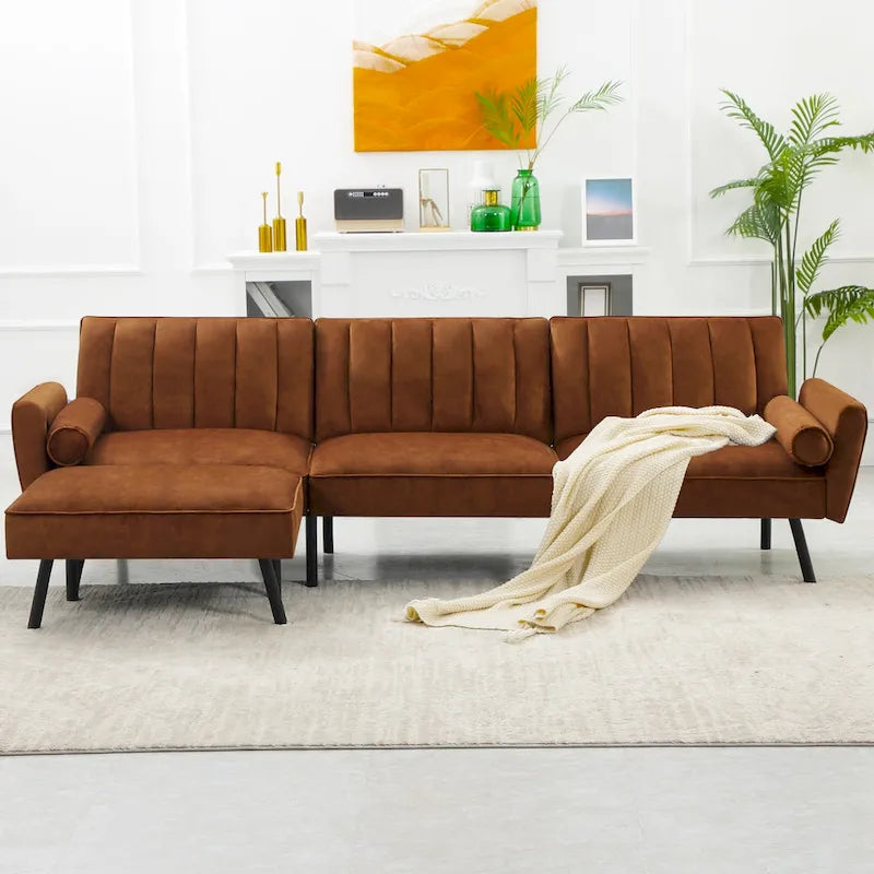 Canapé-lit futon convertible avec ottoman méridienne pour bureau, canapé-lit futon en velours