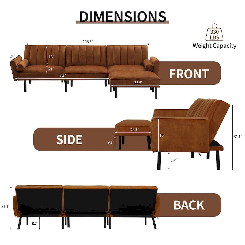 Canapé-lit futon convertible avec ottoman méridienne pour bureau, canapé-lit futon en velours