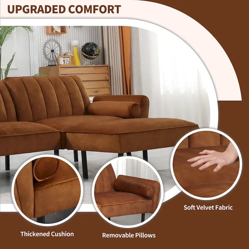 Canapé-lit futon convertible avec ottoman méridienne pour bureau, canapé-lit futon en velours