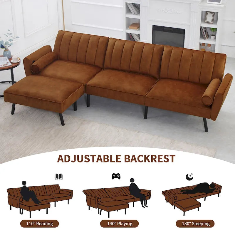 Canapé-lit futon convertible avec ottoman méridienne pour bureau, canapé-lit futon en velours