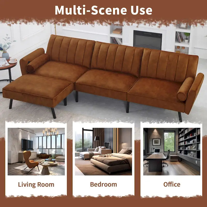 Canapé-lit futon convertible avec ottoman méridienne pour bureau, canapé-lit futon en velours
