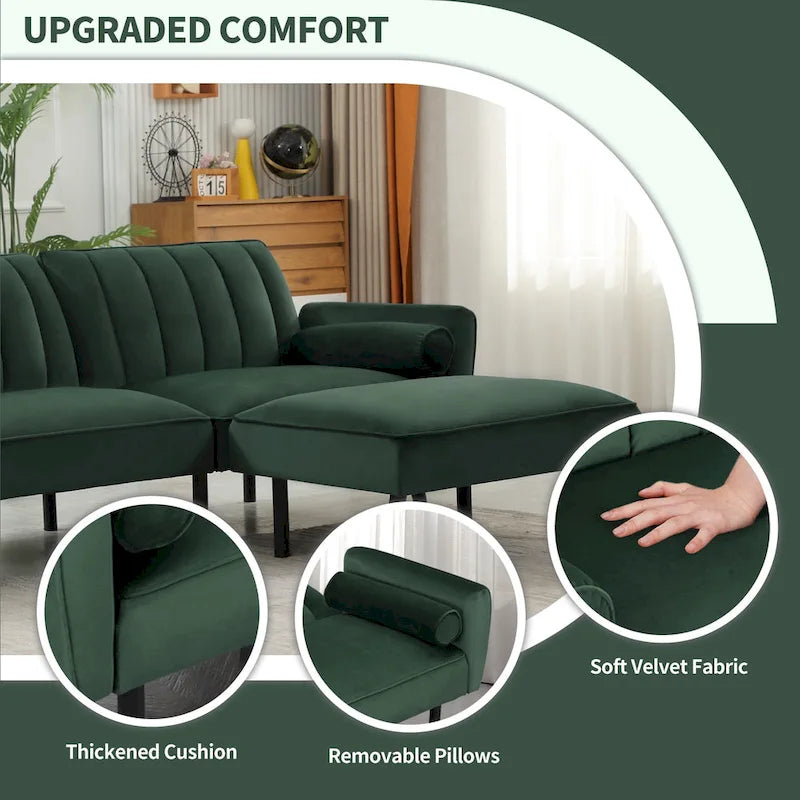 Canapé-lit futon convertible avec ottoman méridienne pour bureau, canapé-lit futon en velours