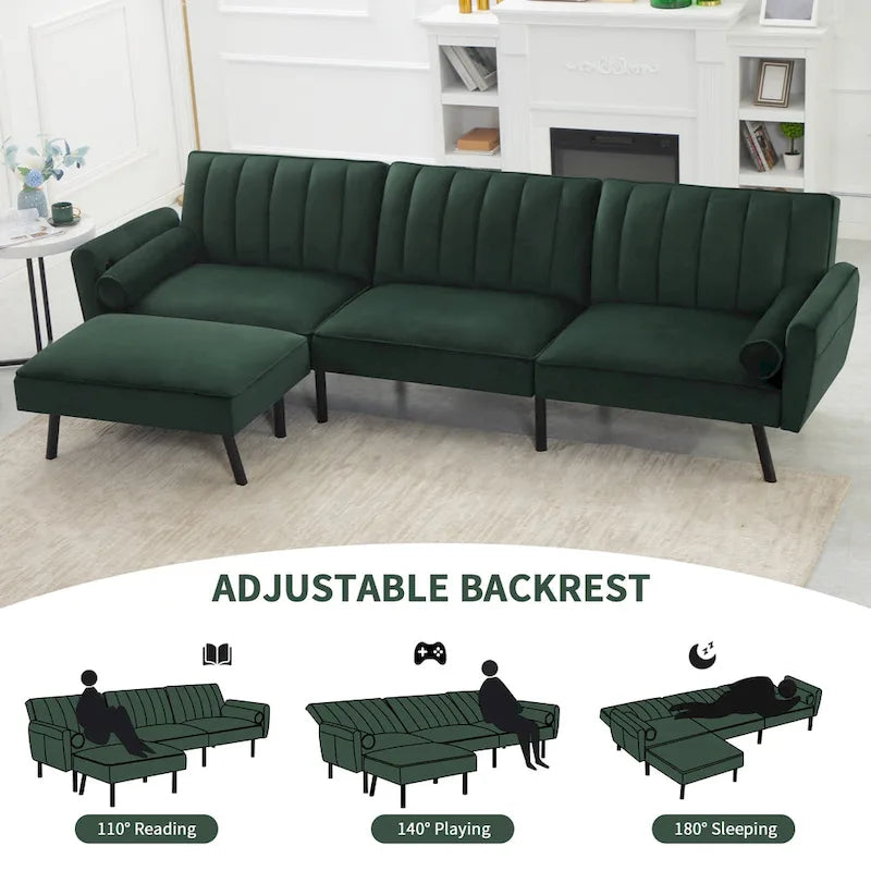 Canapé-lit futon convertible avec ottoman méridienne pour bureau, canapé-lit futon en velours