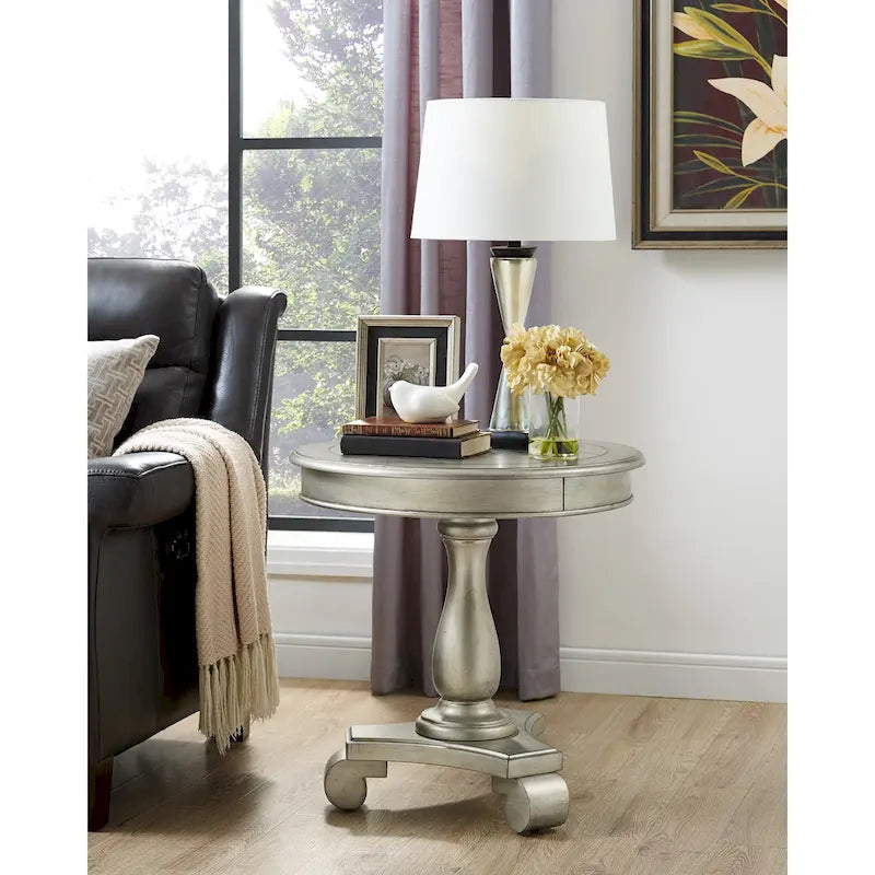 Round Wood Pedestal Side Table
