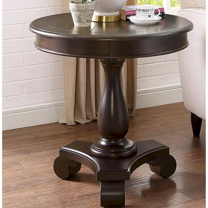 Round Wood Pedestal Side Table