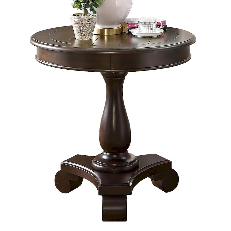 Round Wood Pedestal Side Table