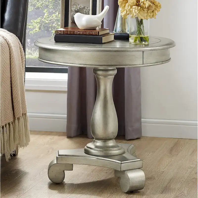 Round Wood Pedestal Side Table