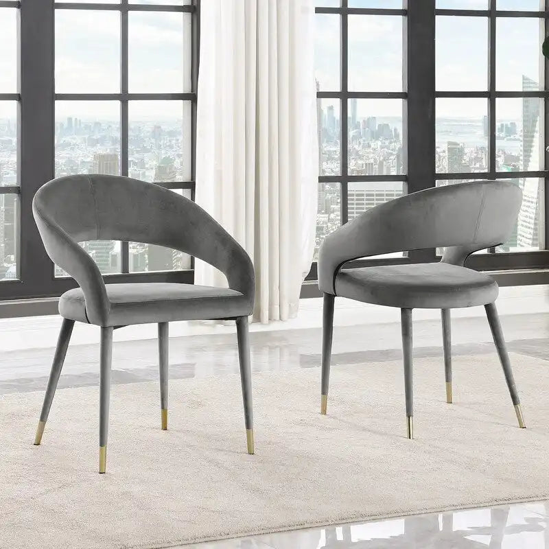 Contemporary Faux Leather Upholstered Dining Chair with Gold Accent (Set of 2)