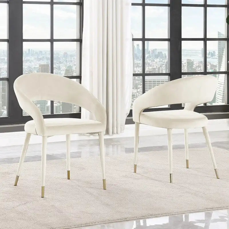 Contemporary Faux Leather Upholstered Dining Chair with Gold Accent (Set of 2)