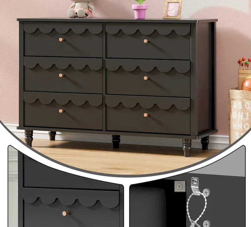 6 Drawers Chest Of Dresser Storage Cabinet Curved Design Organizer