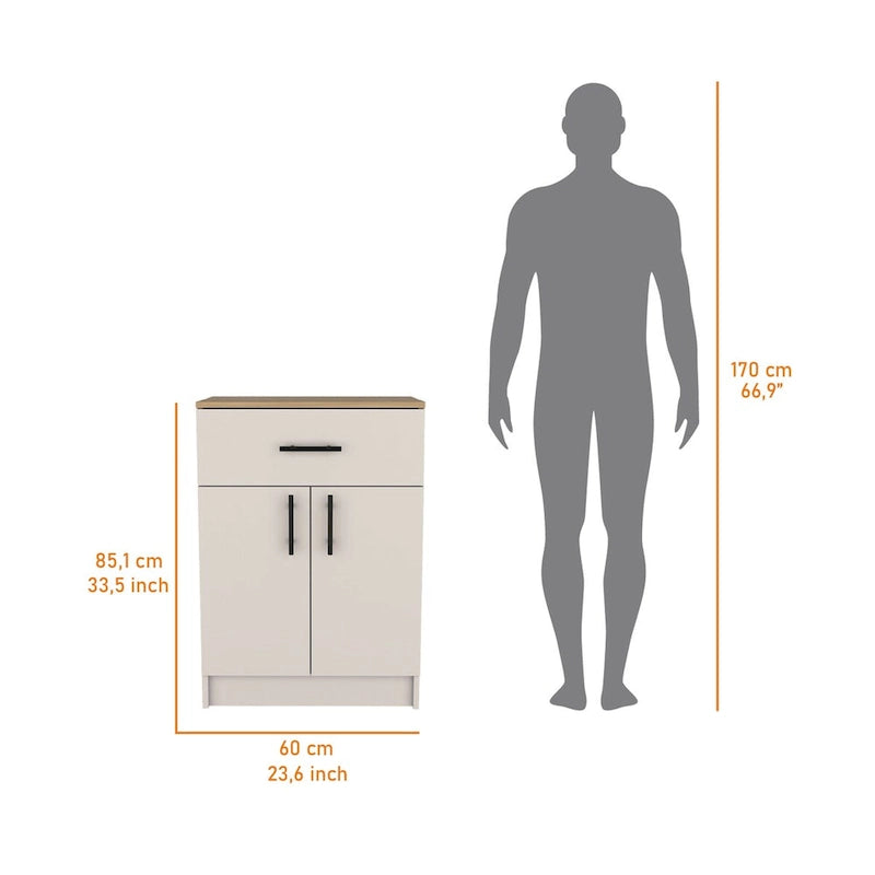 Garde-manger de cuisine en mélamine avec 2 portes et 1 tiroir - N/A