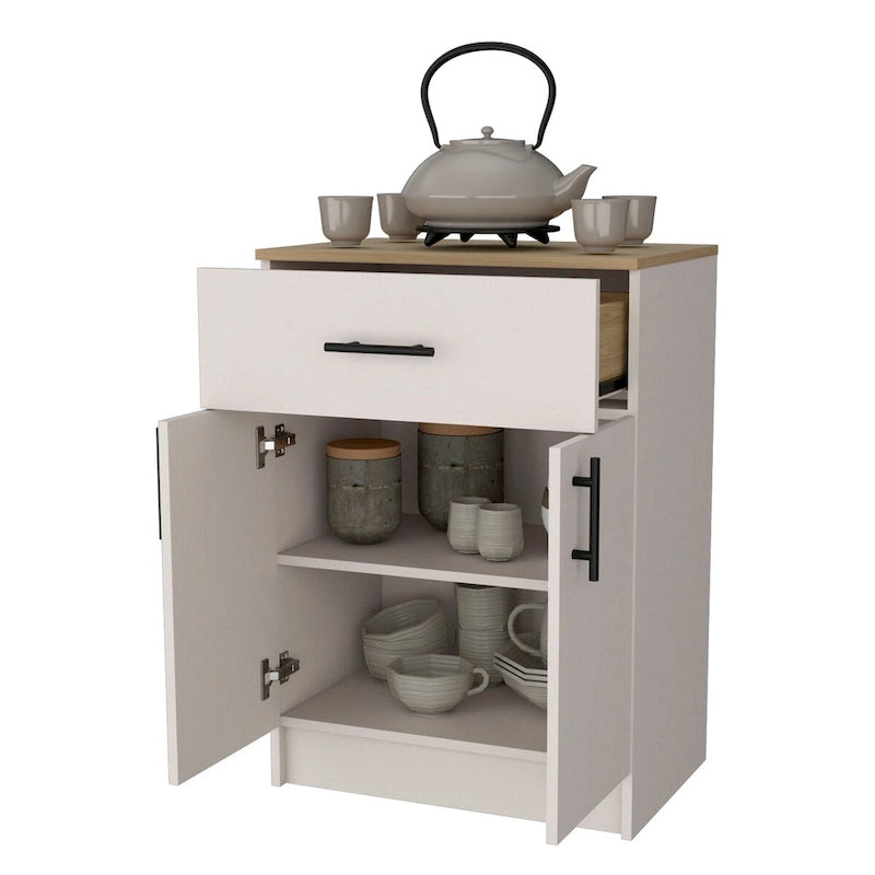 Garde-manger de cuisine en mélamine avec 2 portes et 1 tiroir - N/A