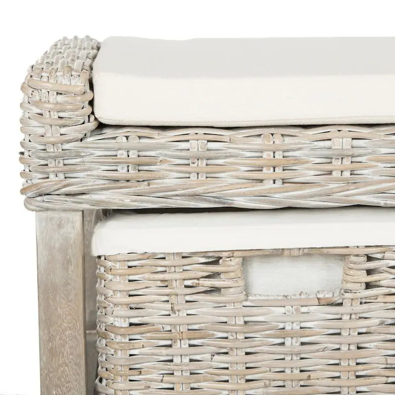 Rattan White 3-Drawer Storage Bench - 47Wx16Dx18H